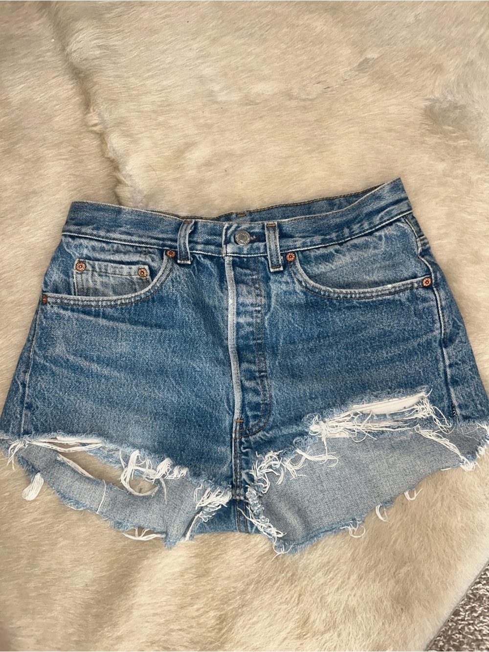 Levi's Medium Blue Distressed Denim Cutoff Shorts